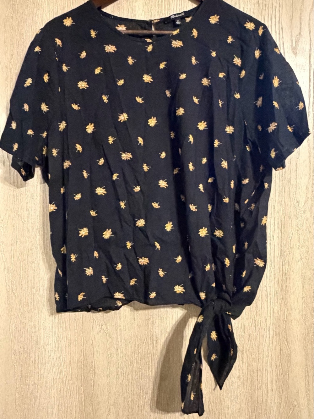 Madewell Black Top with Yellow  Sunflower Floral Print